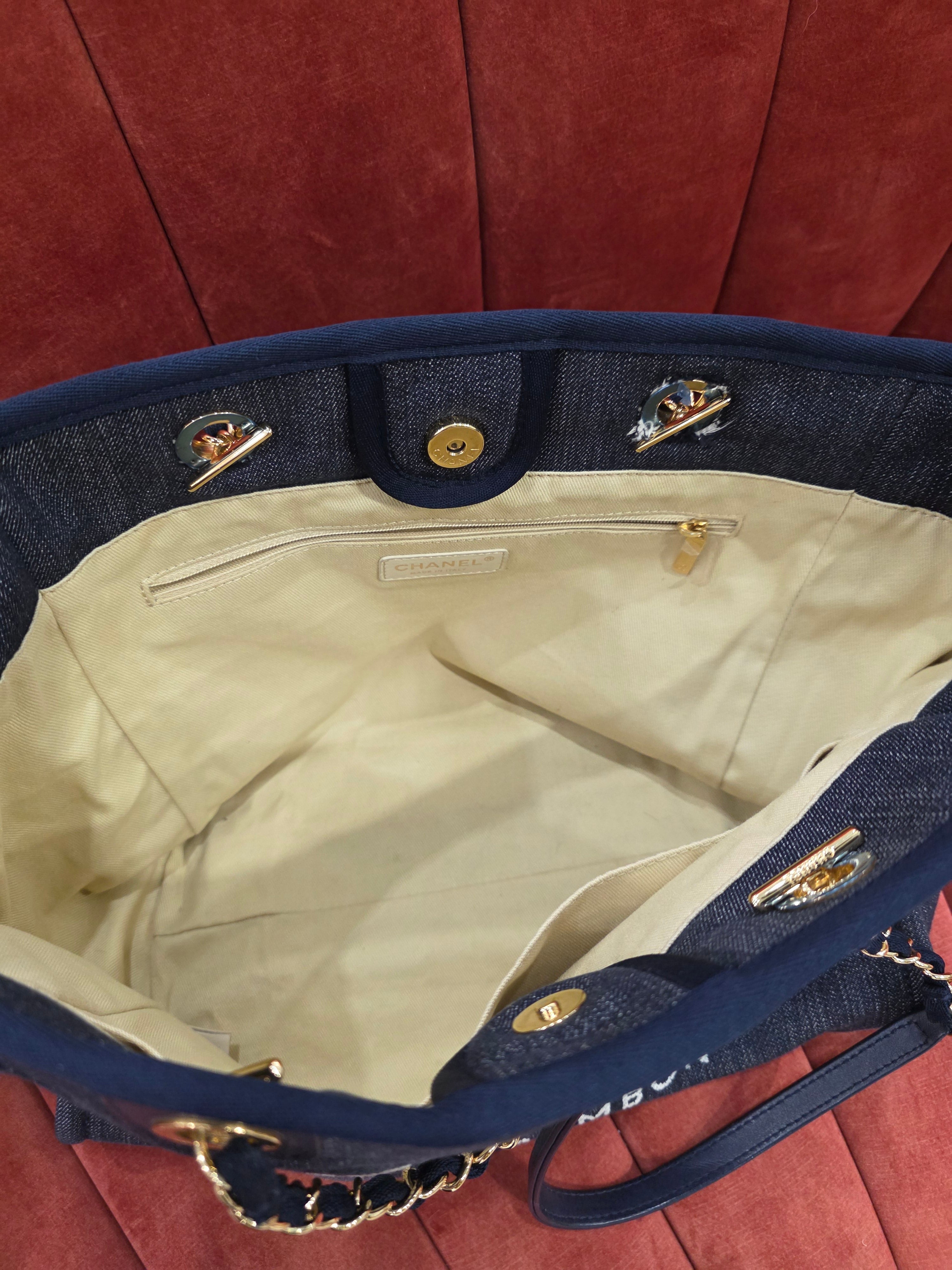 Chanel Deauville Chain Tote Blue Denim