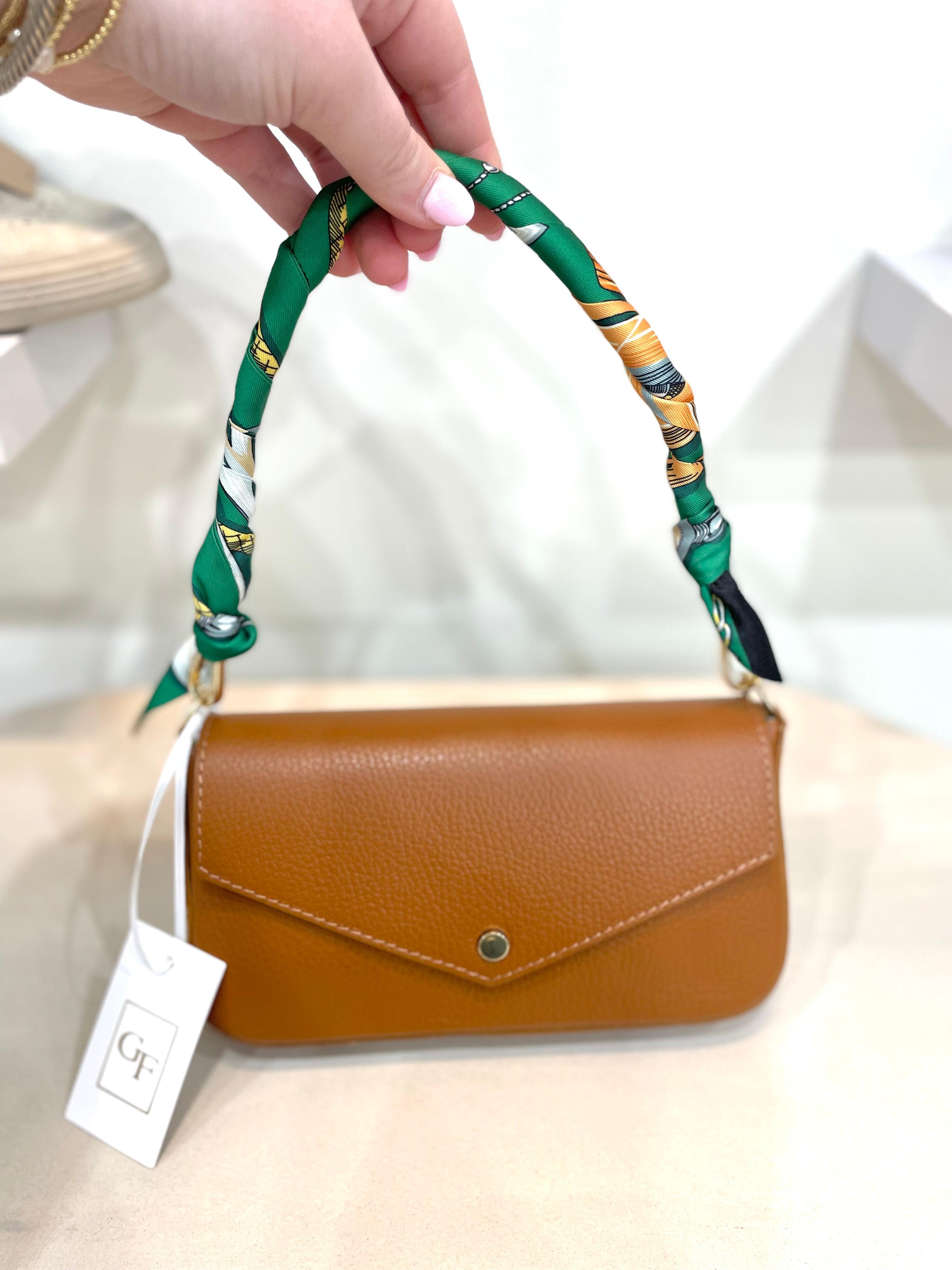 Genuine Italian Leather Handle Envelope Bag With Twilly