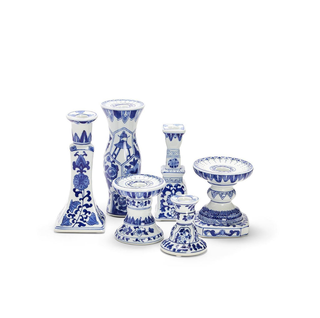 Twos Company Canton Collection Candleholder Blue Willow Print Set Of Six