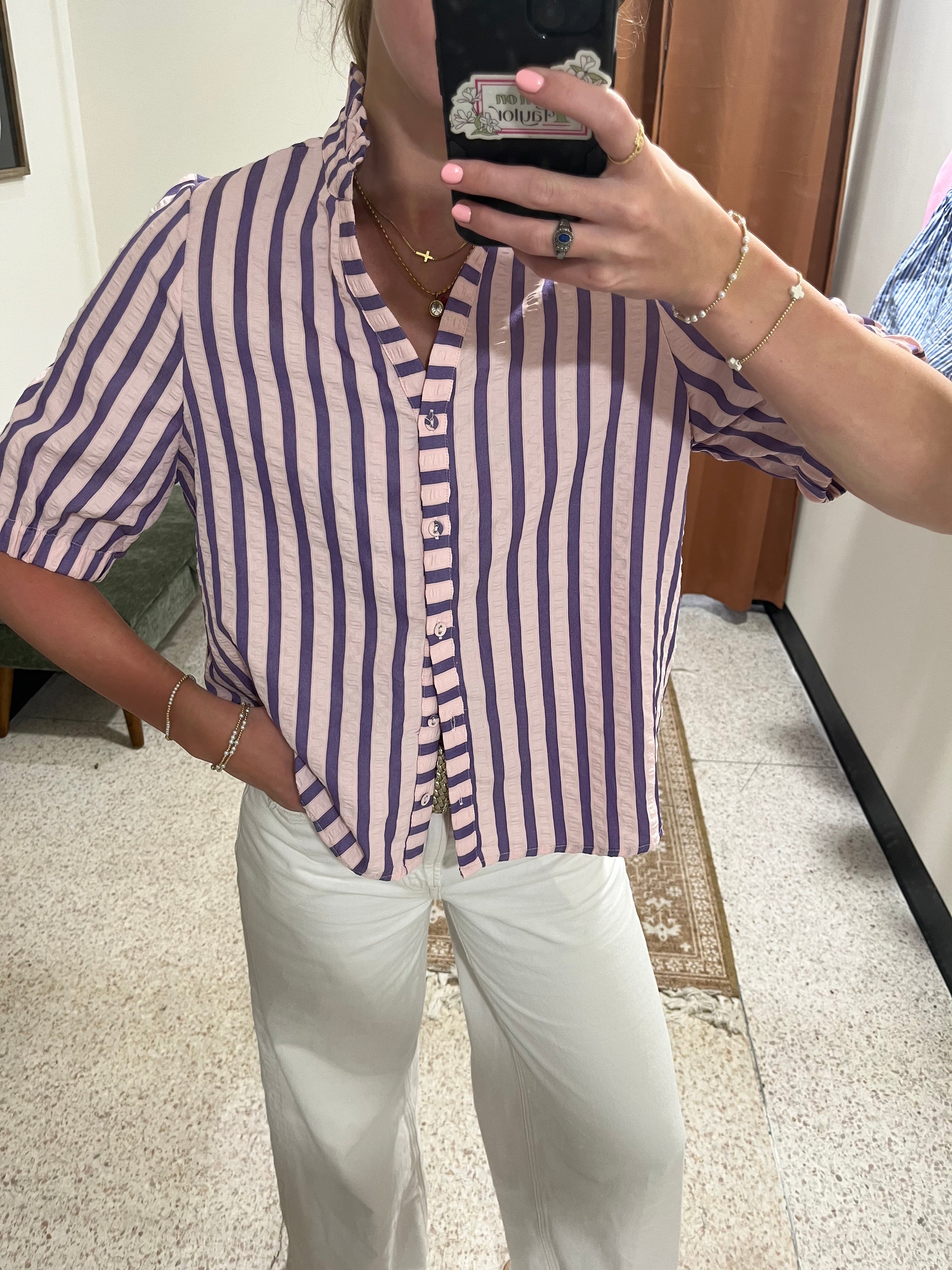 THML Pink and Purple Striped Button Down