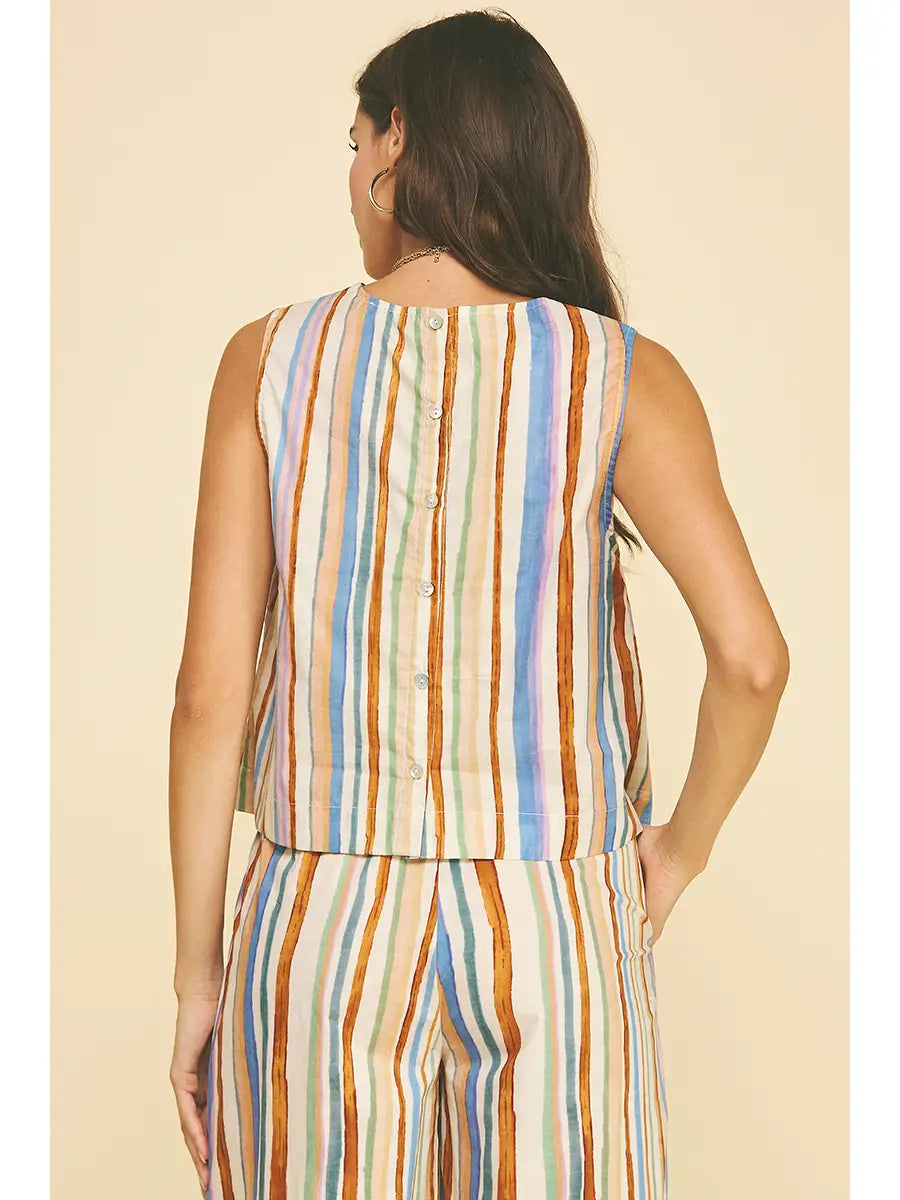 Pinch Multi Color Stripe Top with Button Detail
