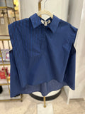 JiJi Blue Stripe Sleeveless Button Down Top
