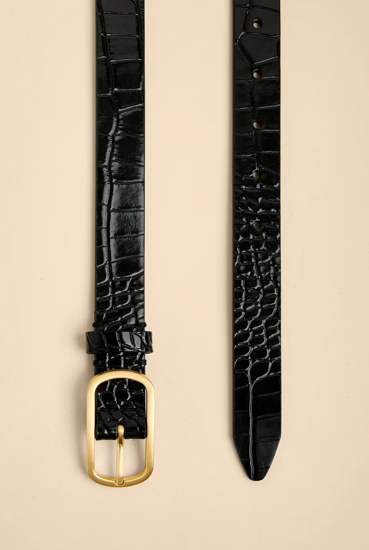 Spartina Siren Thin Black Croc Belt