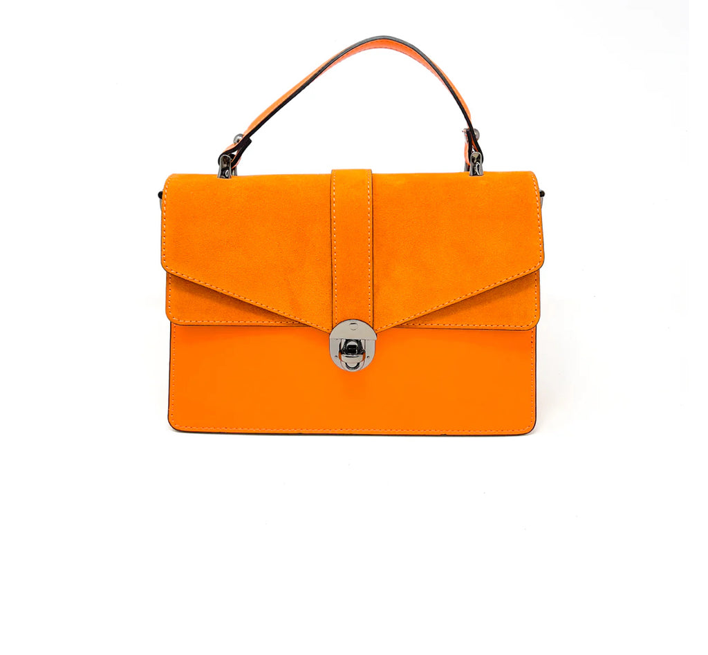 Genuine Italian Leather Satchel Strap Handbag With Twilly