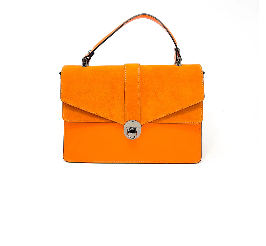 Genuine Italian Leather Satchel Strap Handbag With Twilly