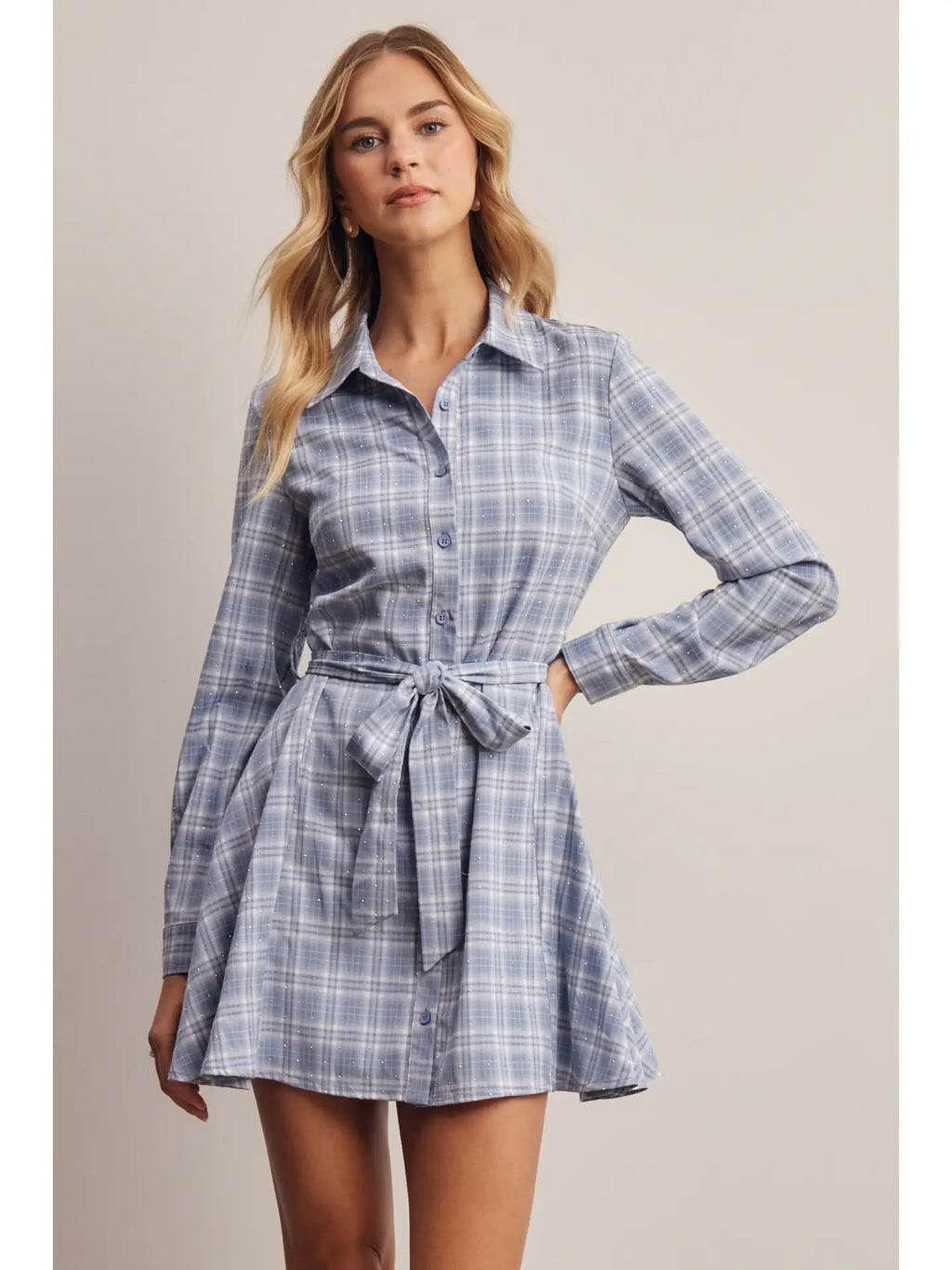 Hotfix Plaid Shirt Mini Dress
