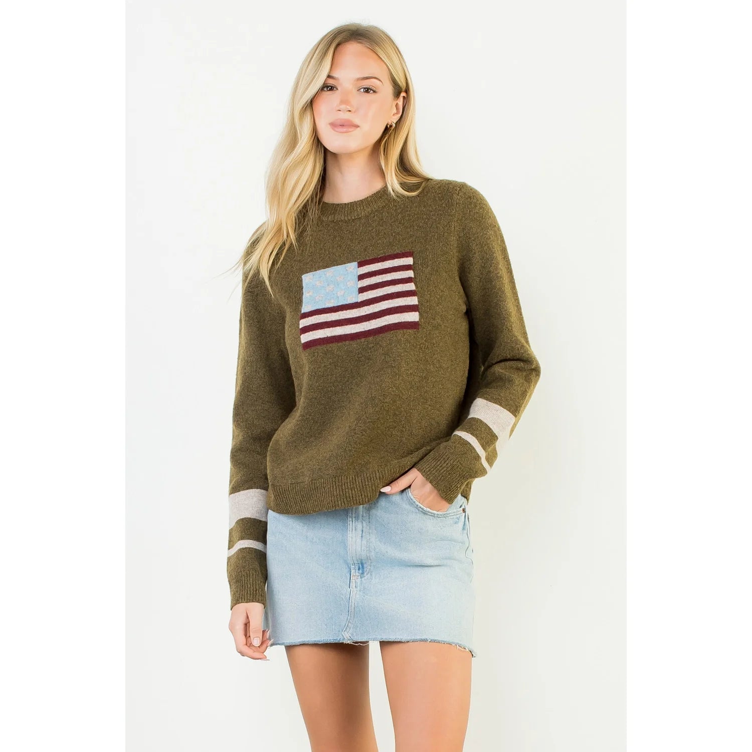 THML Olive American Flag Sweater
