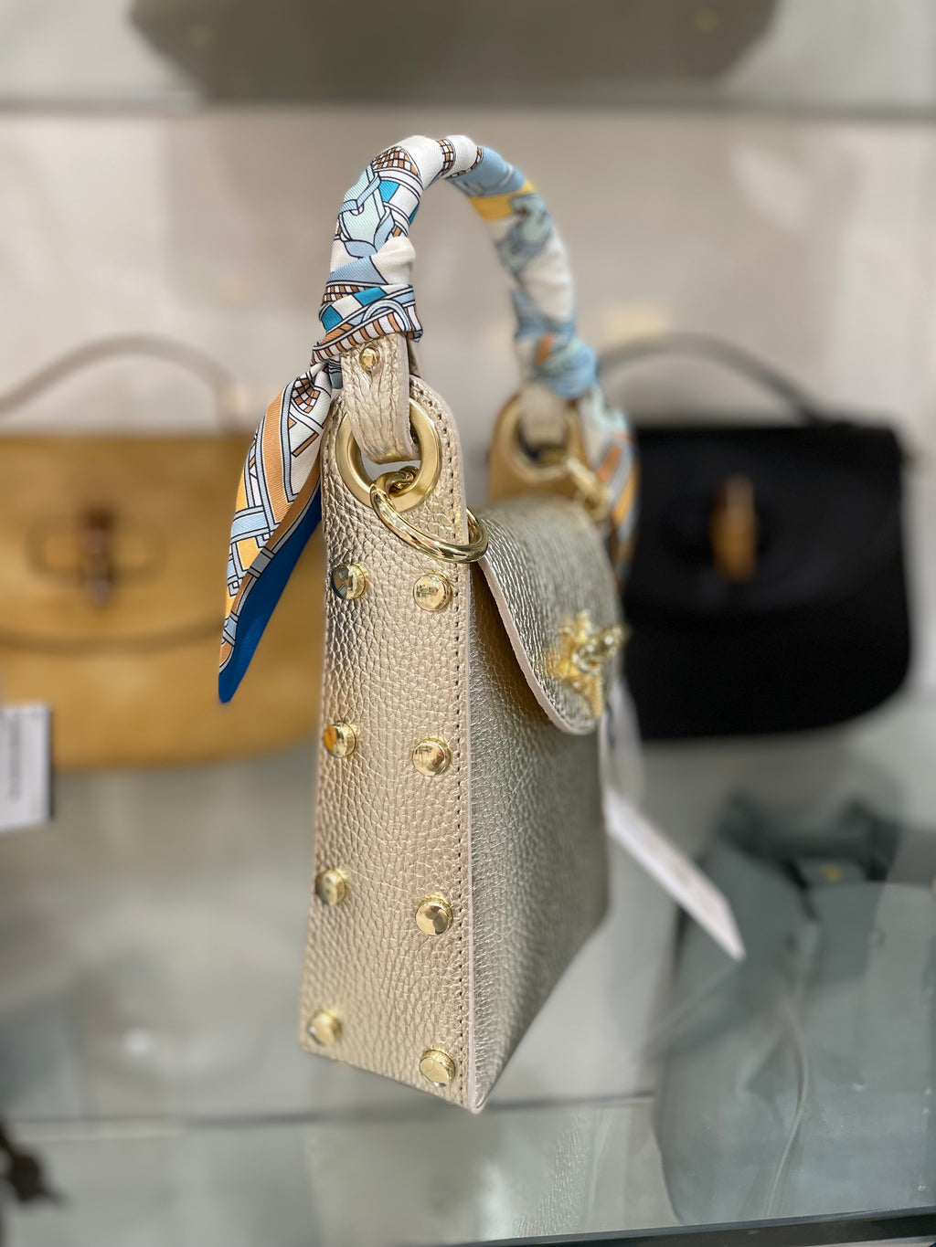 Genuine Italian Leather Butterfly Clutch/Crossbody With Twilly