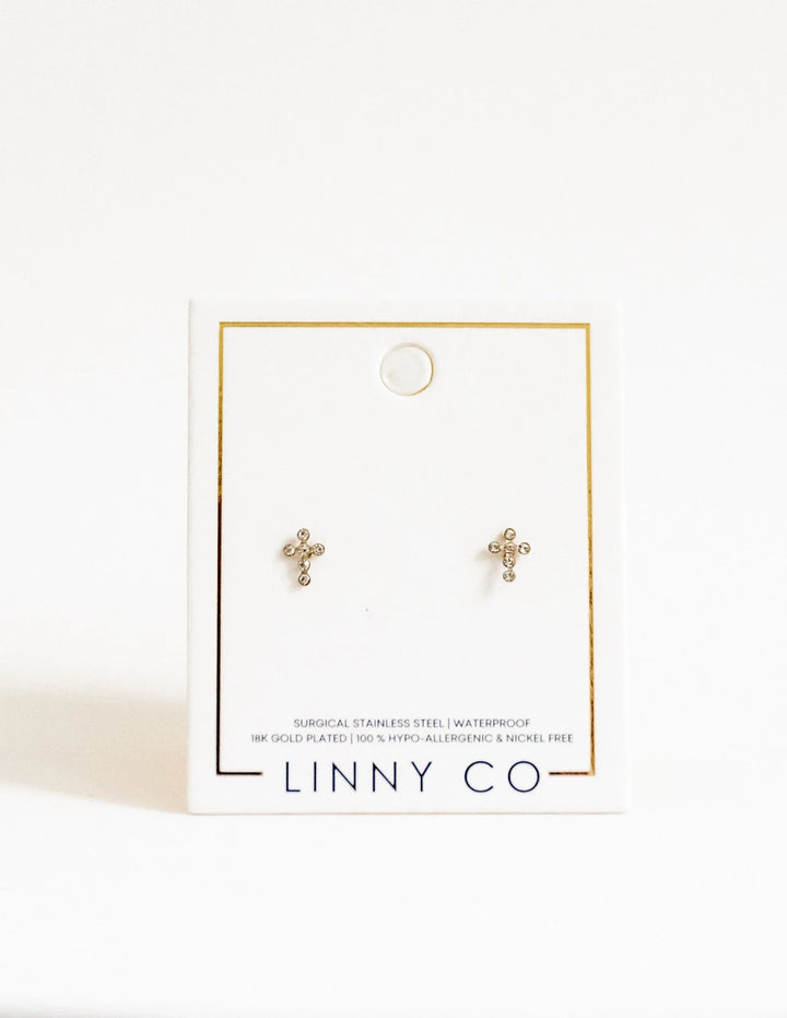 Linny & Co Screwback Stud Earring Clara Cross Gold