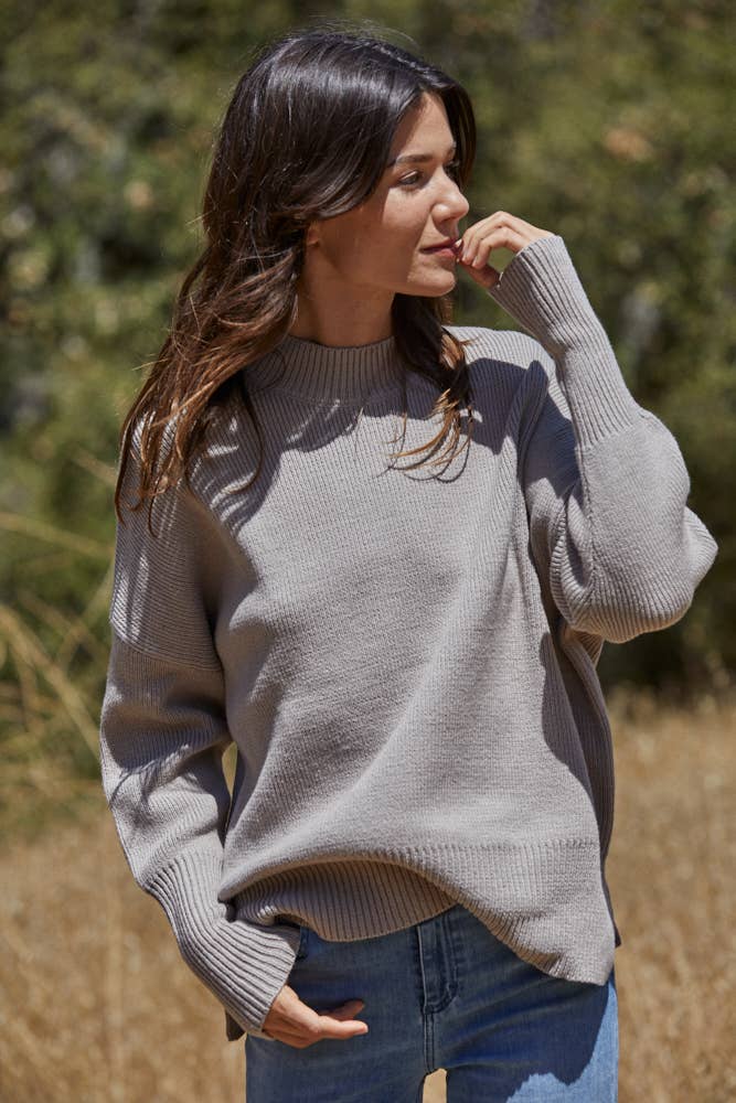 Knit Long Sleeve High Neck Chunky Oversized Sweater