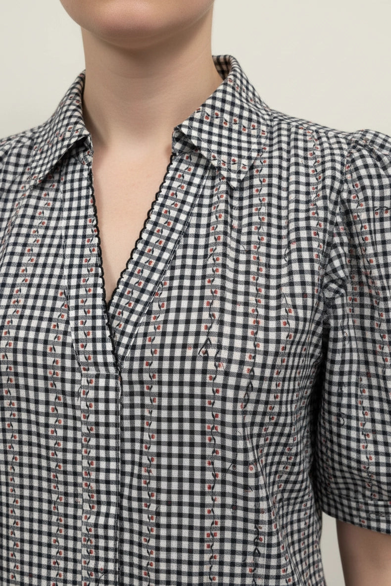 Pinch Floral Gingham Puff Sleeve Top