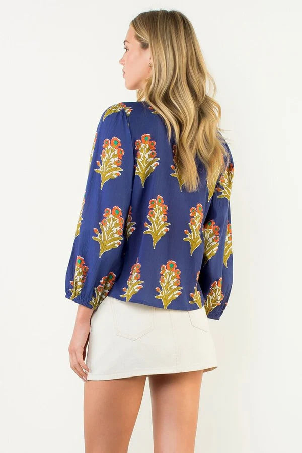 THML Long Sleeve Floral Detail V-Neck Top