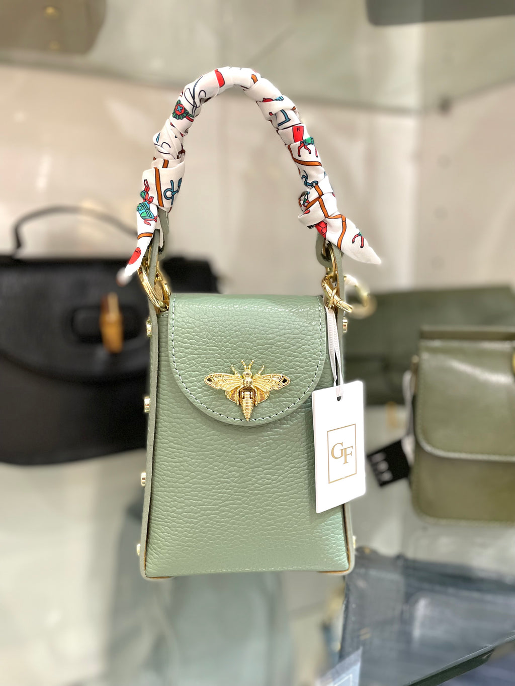 Genuine Italian Leather Butterfly Clutch/Crossbody With Twilly