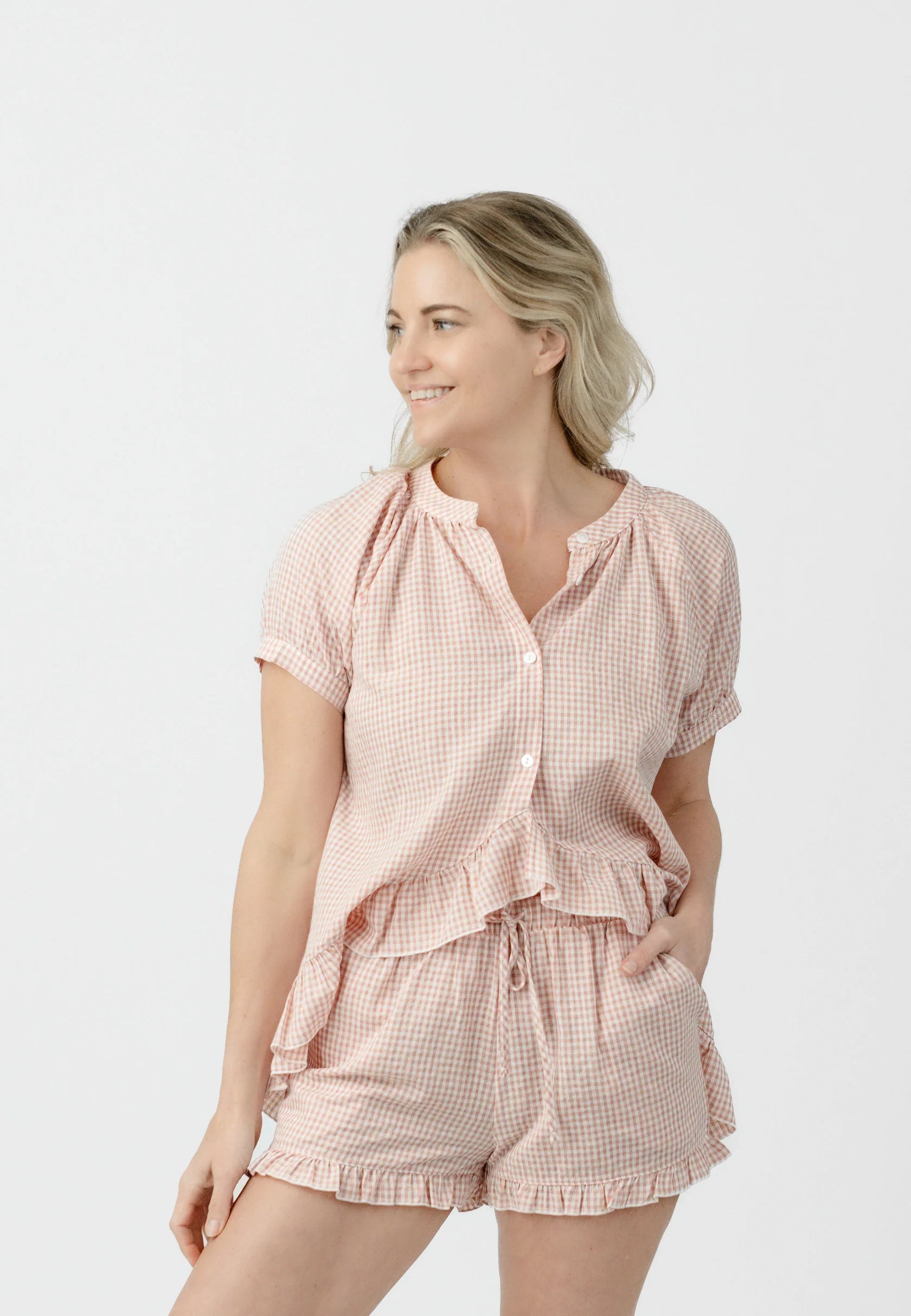 Pink Gingham Ruffle Pjs
