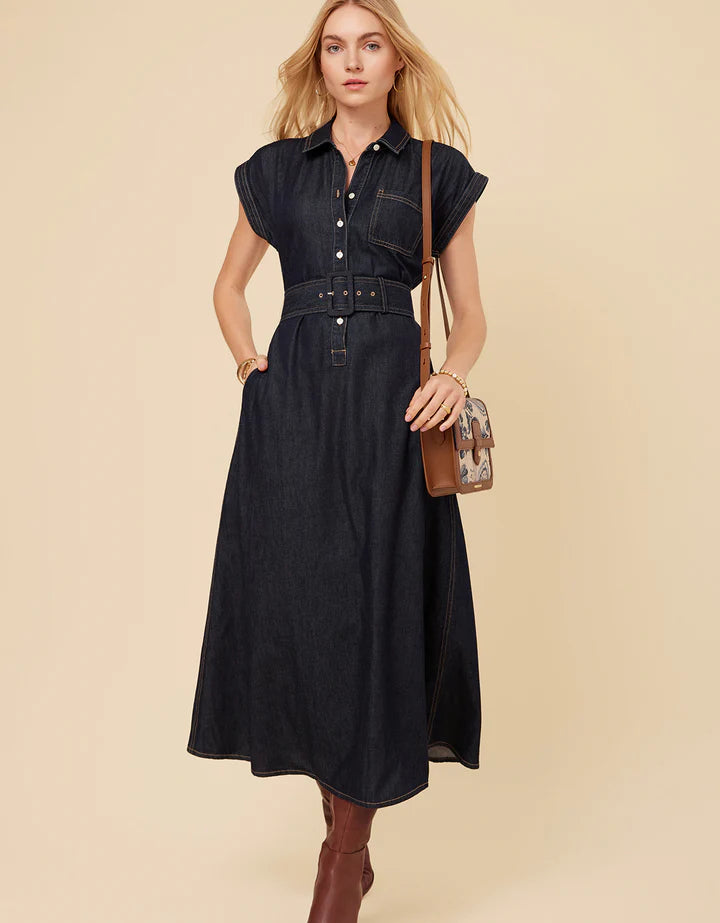 Spartina Libbie Denim Dark Wash Bayou Midi Dress