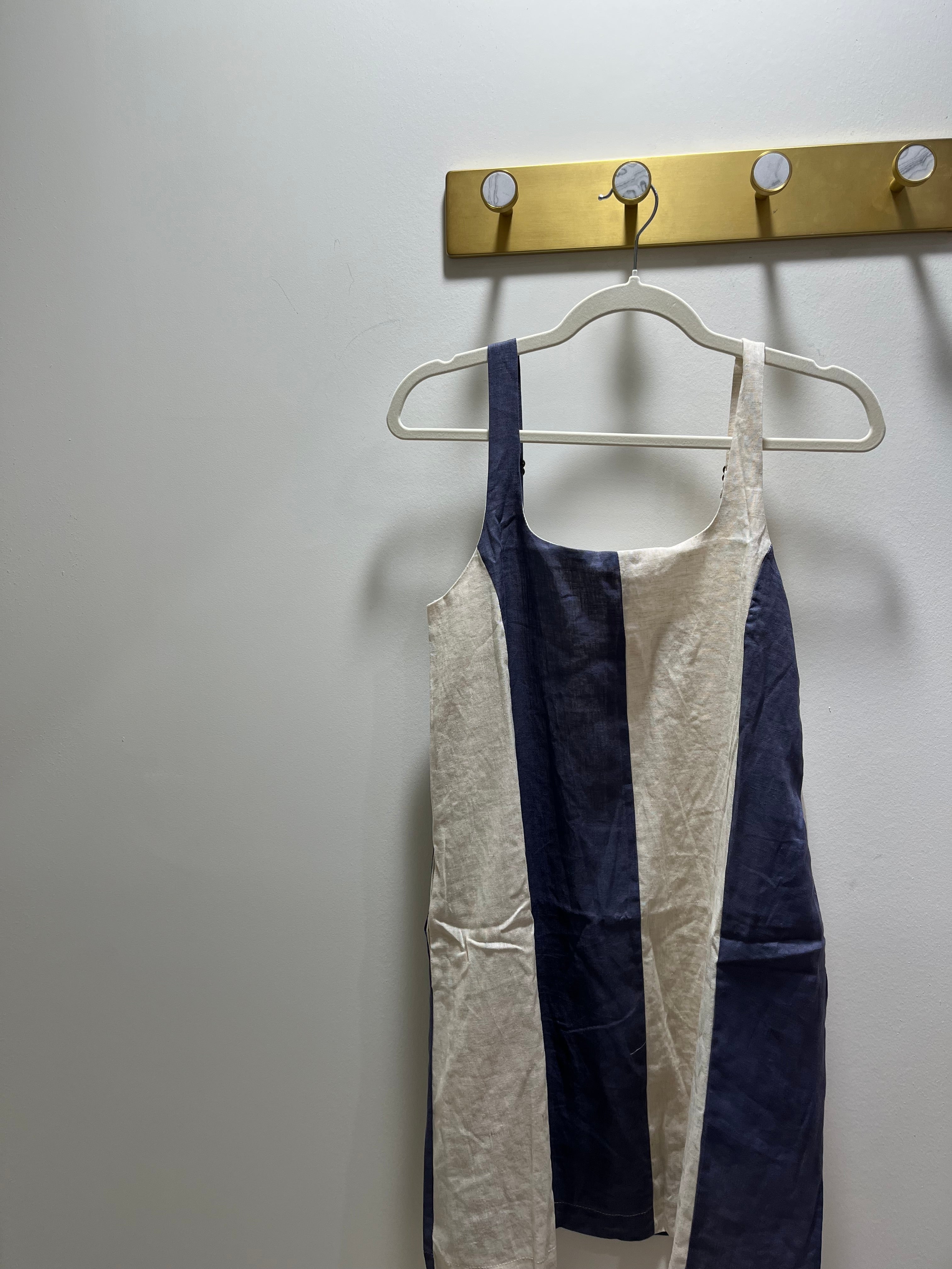 Miou Muse Navy Striped Linen Dress