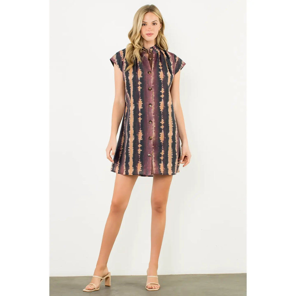 Tie Dye Button Front Mini Dress