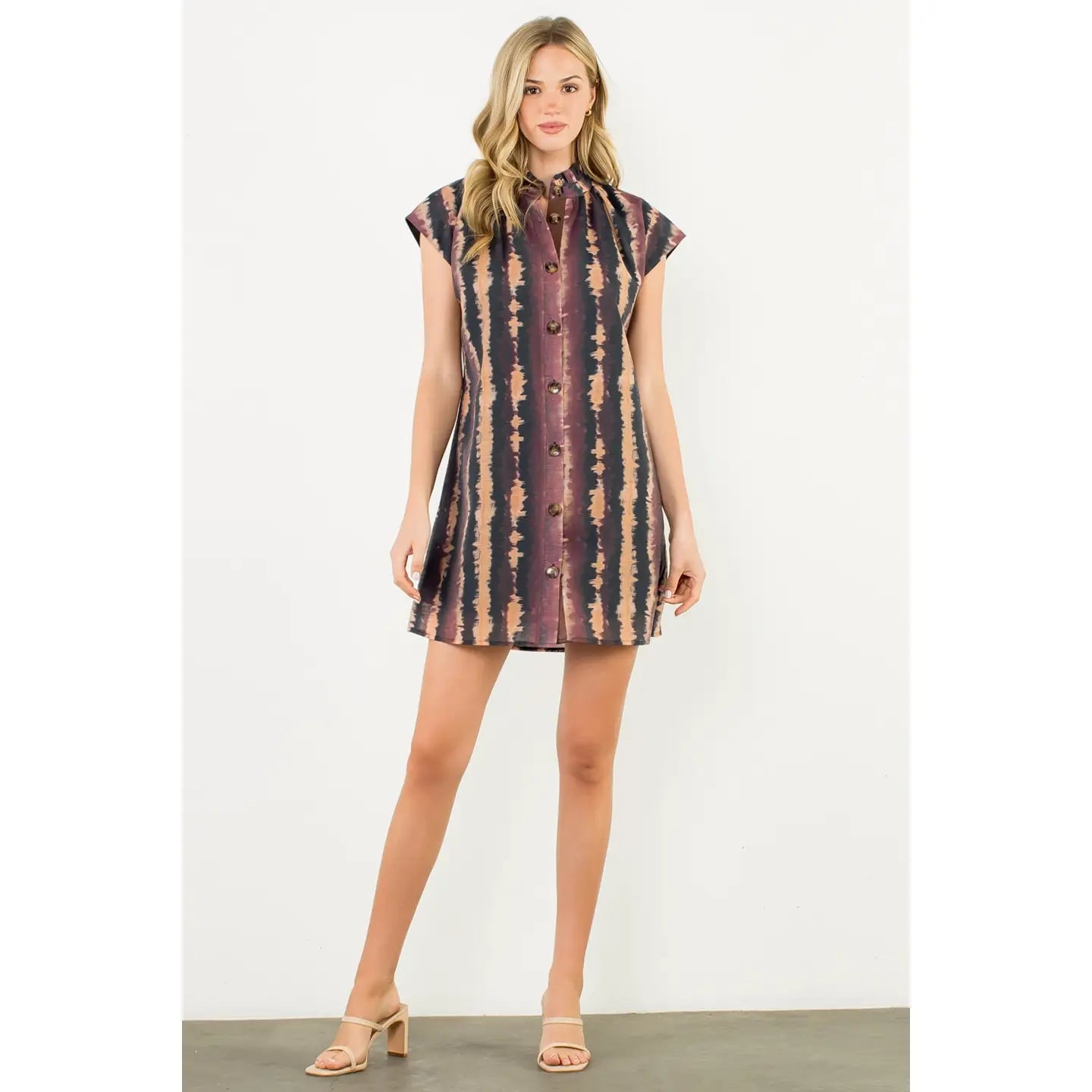 Tie Dye Button Front Mini Dress