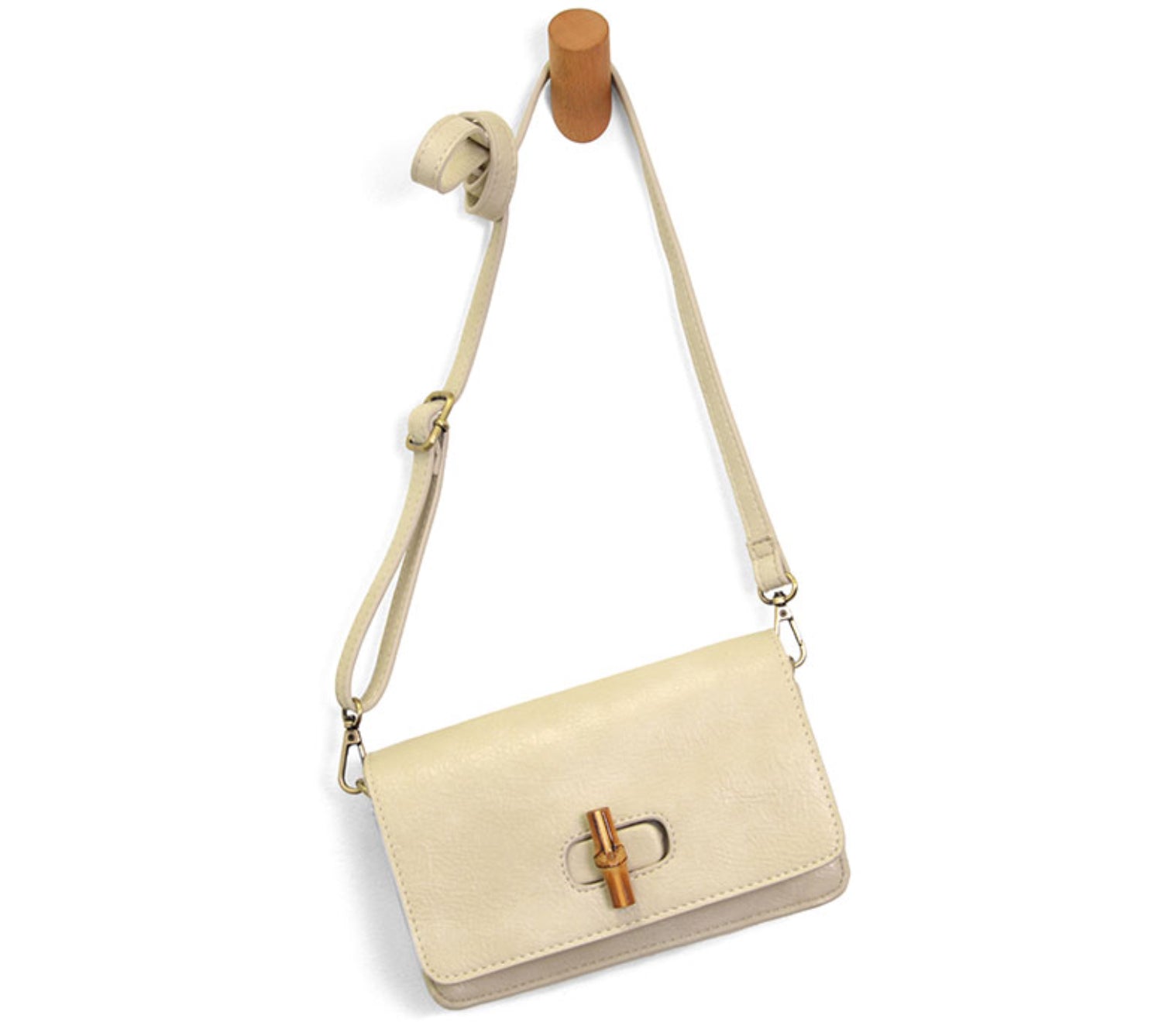 Susan Joy Black Bonnie Mini Organizer Bamboo Turnlock Crossbody