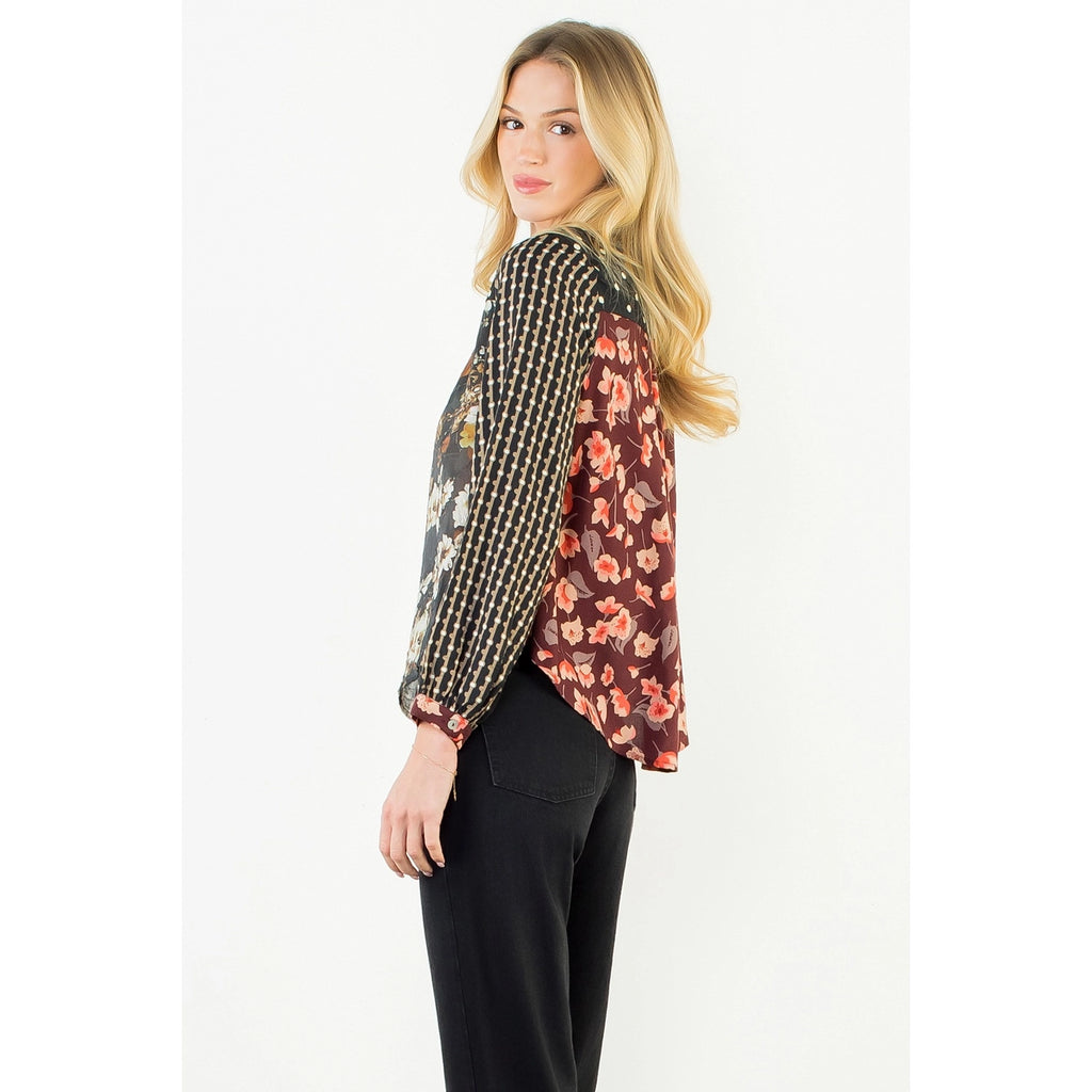 THML Long Sleeve Patterned Collard Shirt