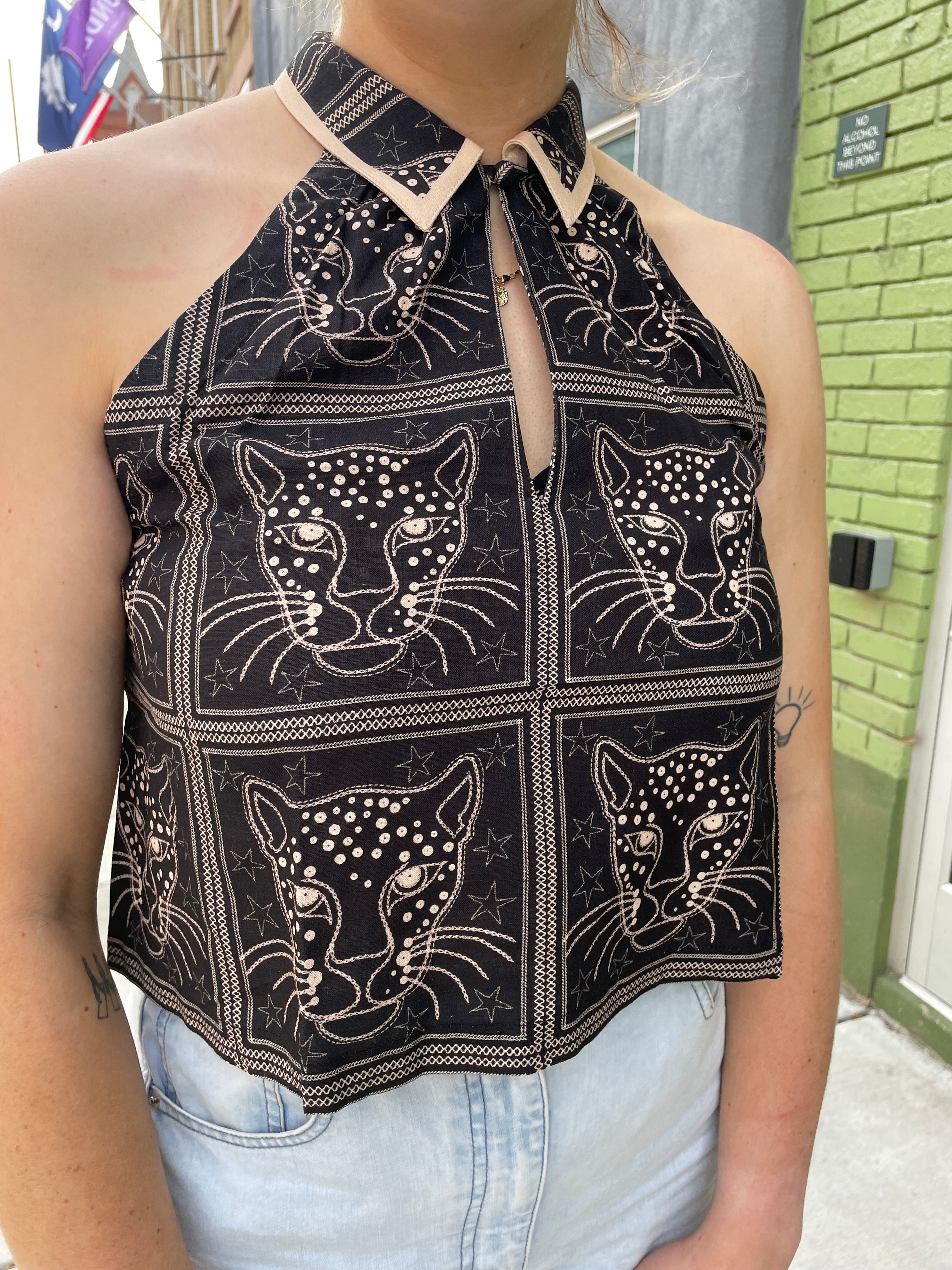 Aylaya Journey Boldly Cat Printed Sleeveless Top