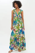 Oliphant Ruffle V-Neck Maxi Kruger Blue