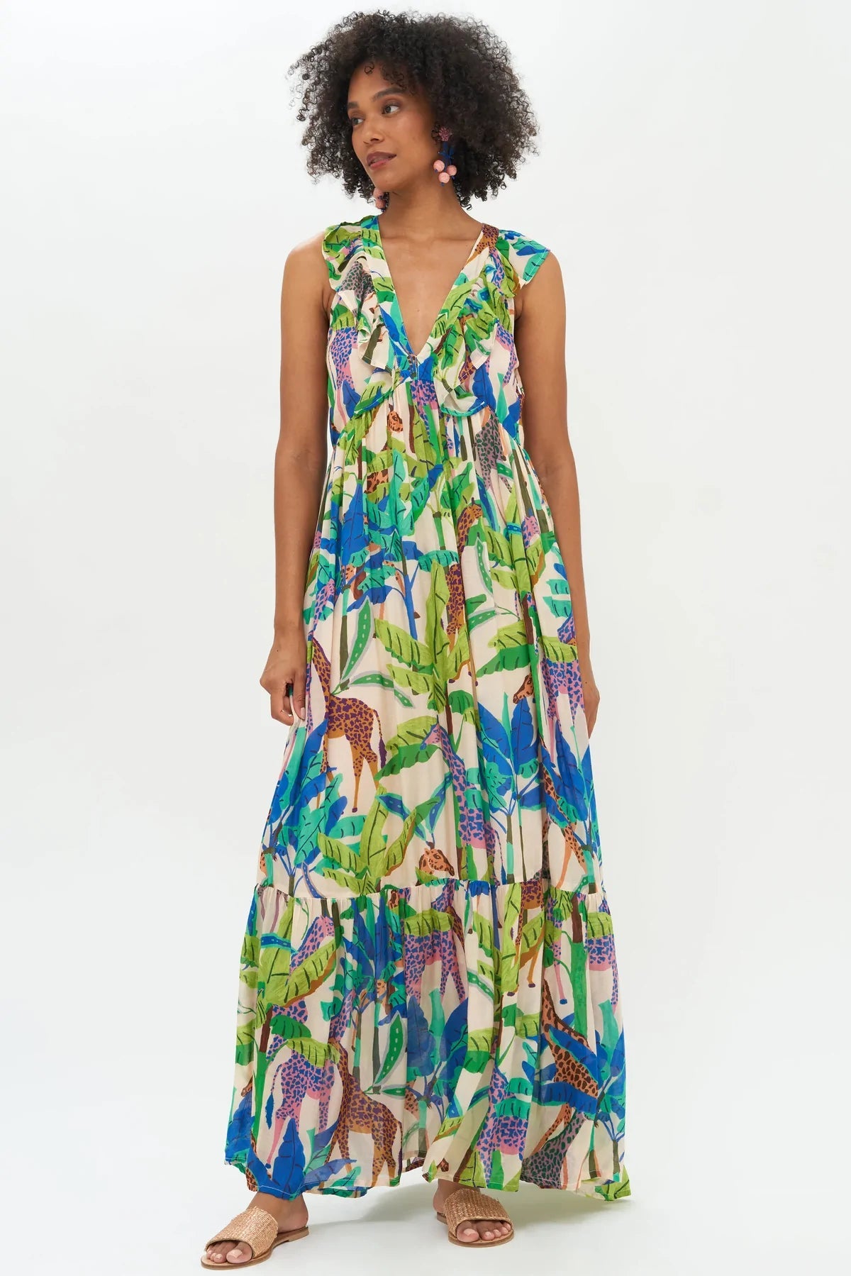 Oliphant Ruffle V-Neck Maxi Kruger Blue