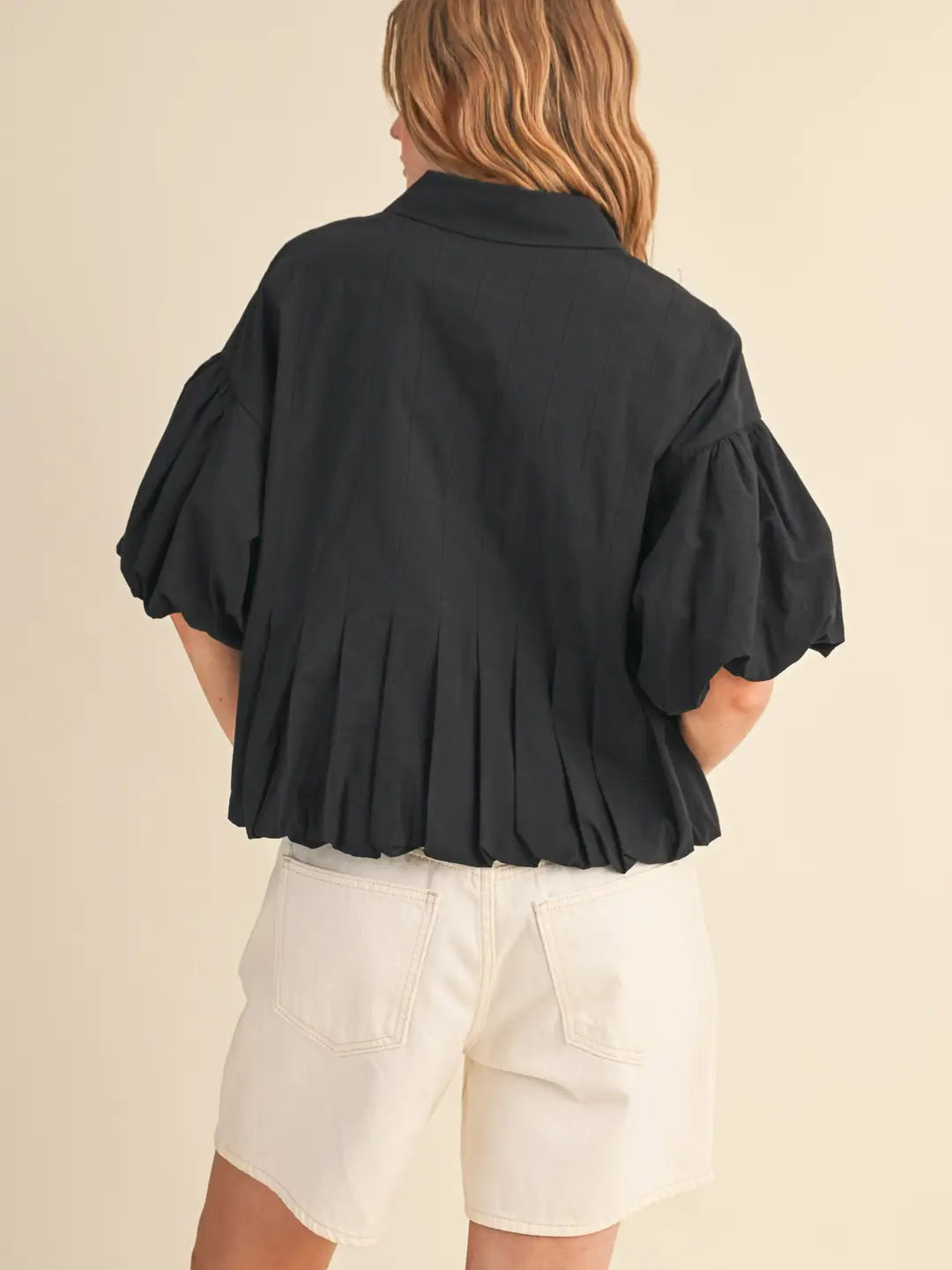&Merci Pleated Bubble Hem Button Down Top