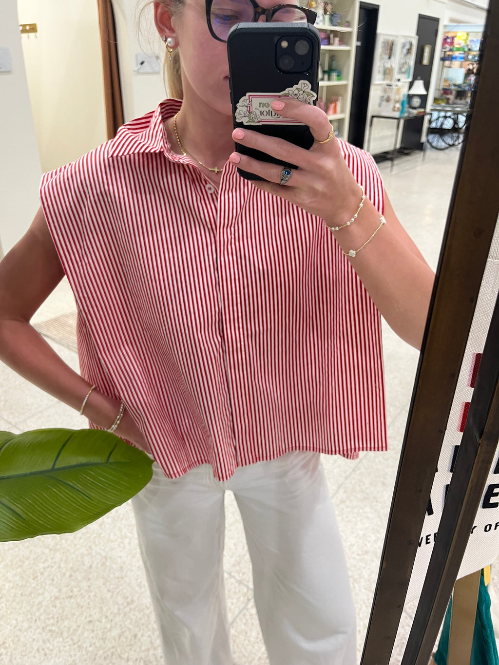 JiJi Red and White Striped Button Down