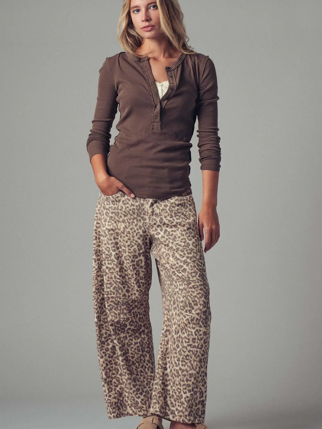 Leopard Print Barrel Jeans