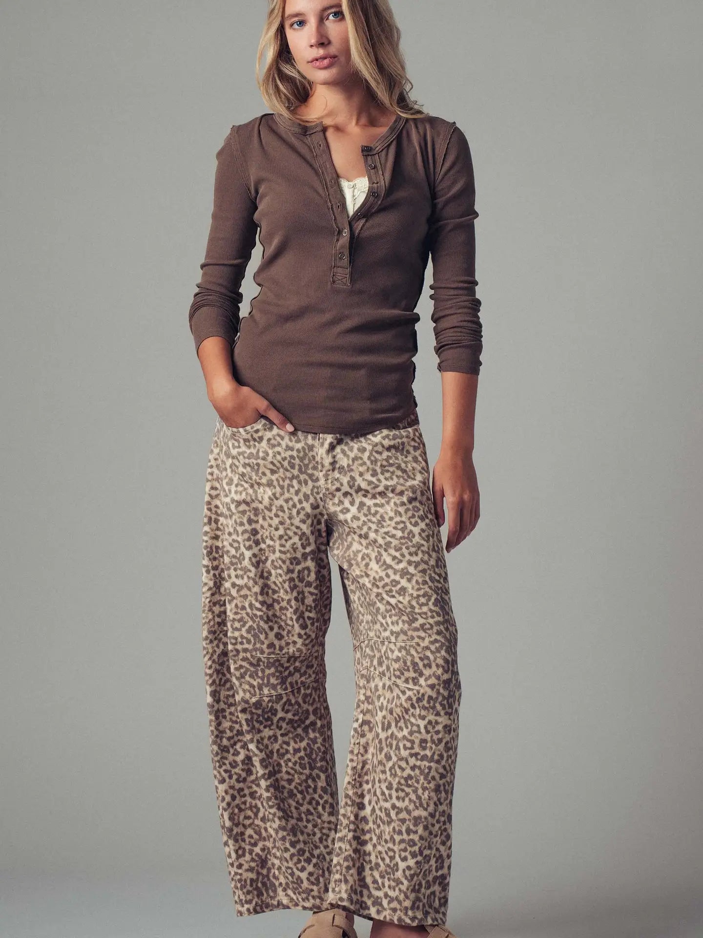 Leopard Print Barrel Jeans