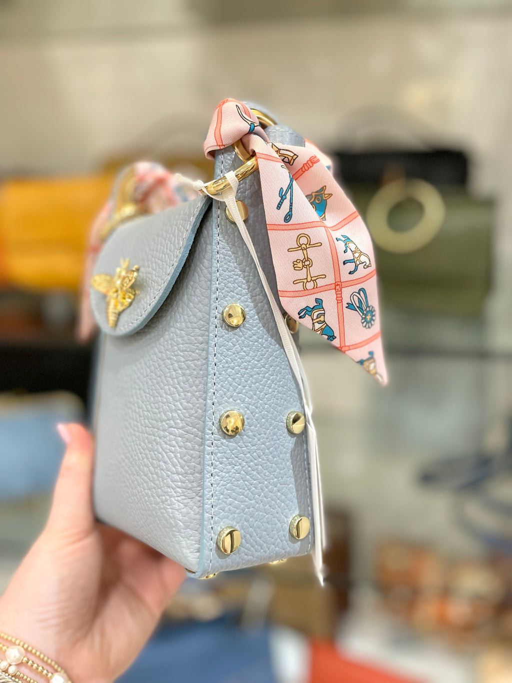 Genuine Italian Leather Butterfly Clutch/Crossbody With Twilly