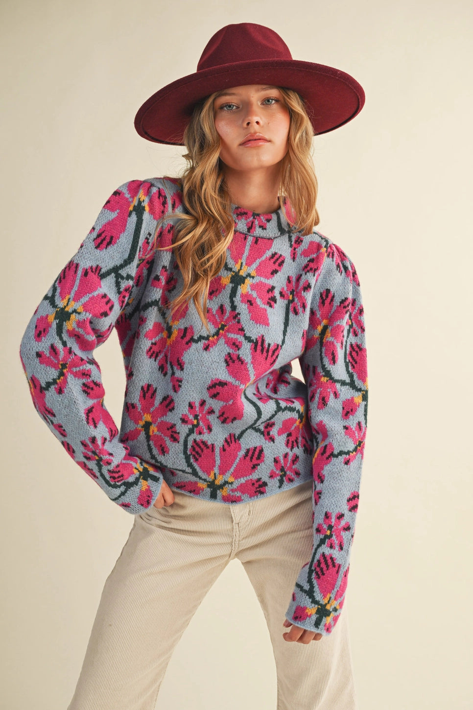 Floral Mock Neck Sweater Pink