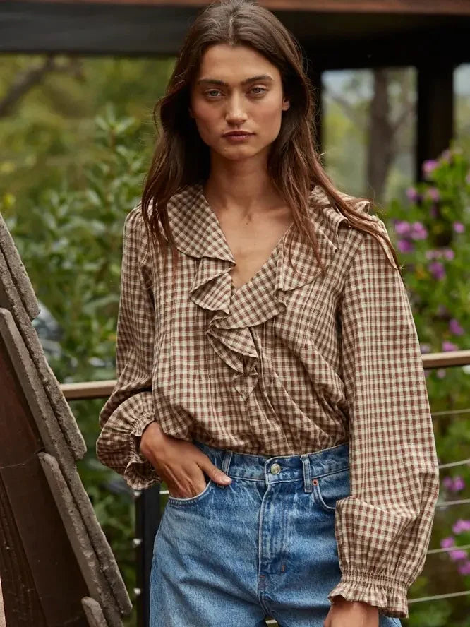 By Together Gingham Ruffled Blouse