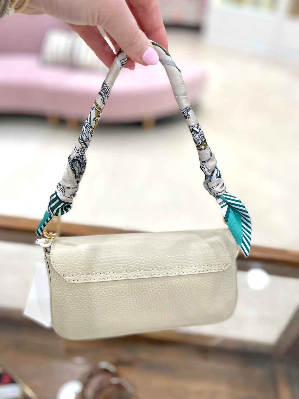 Genuine Italian Leather Handle Envelope Bag With Twilly