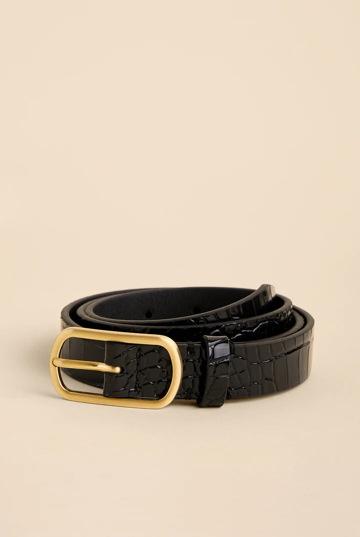 Spartina Siren Thin Black Croc Belt