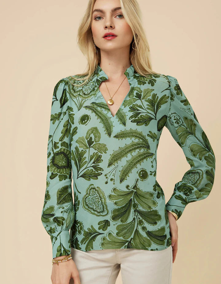 Spartina Serpentine Foliage Pesto Bethany Blouse