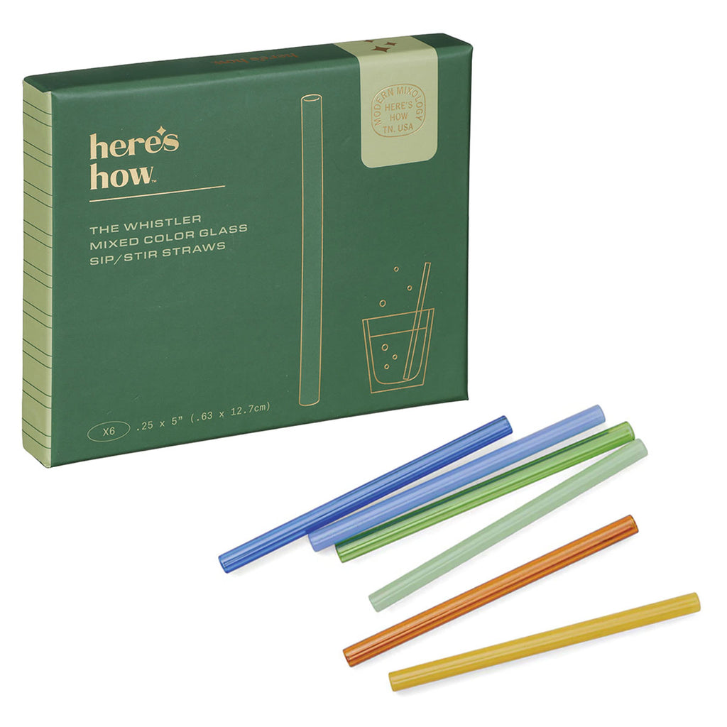 (Heres How) Whistler Straw Set Colored Glass Straws Set Of 6