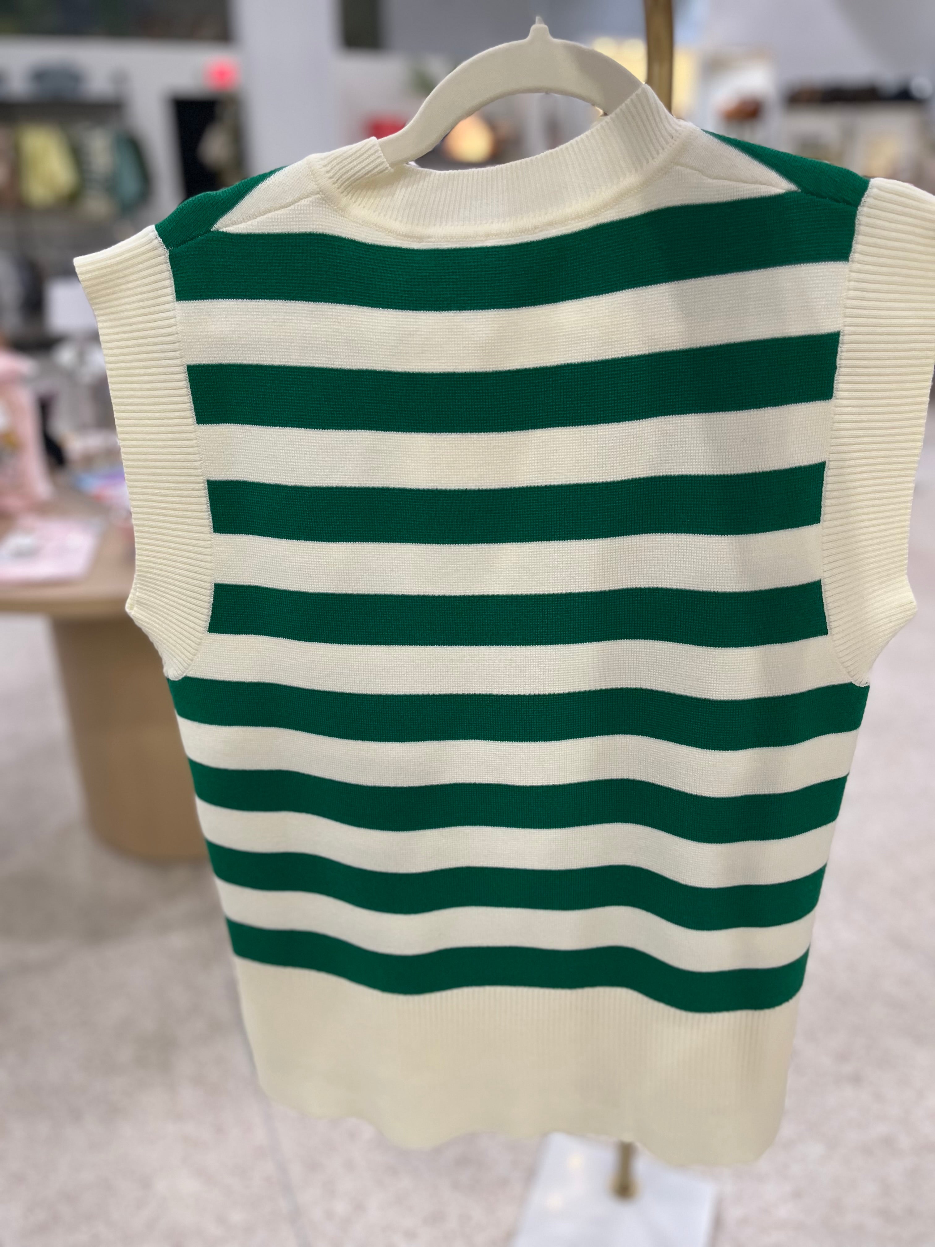 JiJi Green and White Striped Sweater Vest