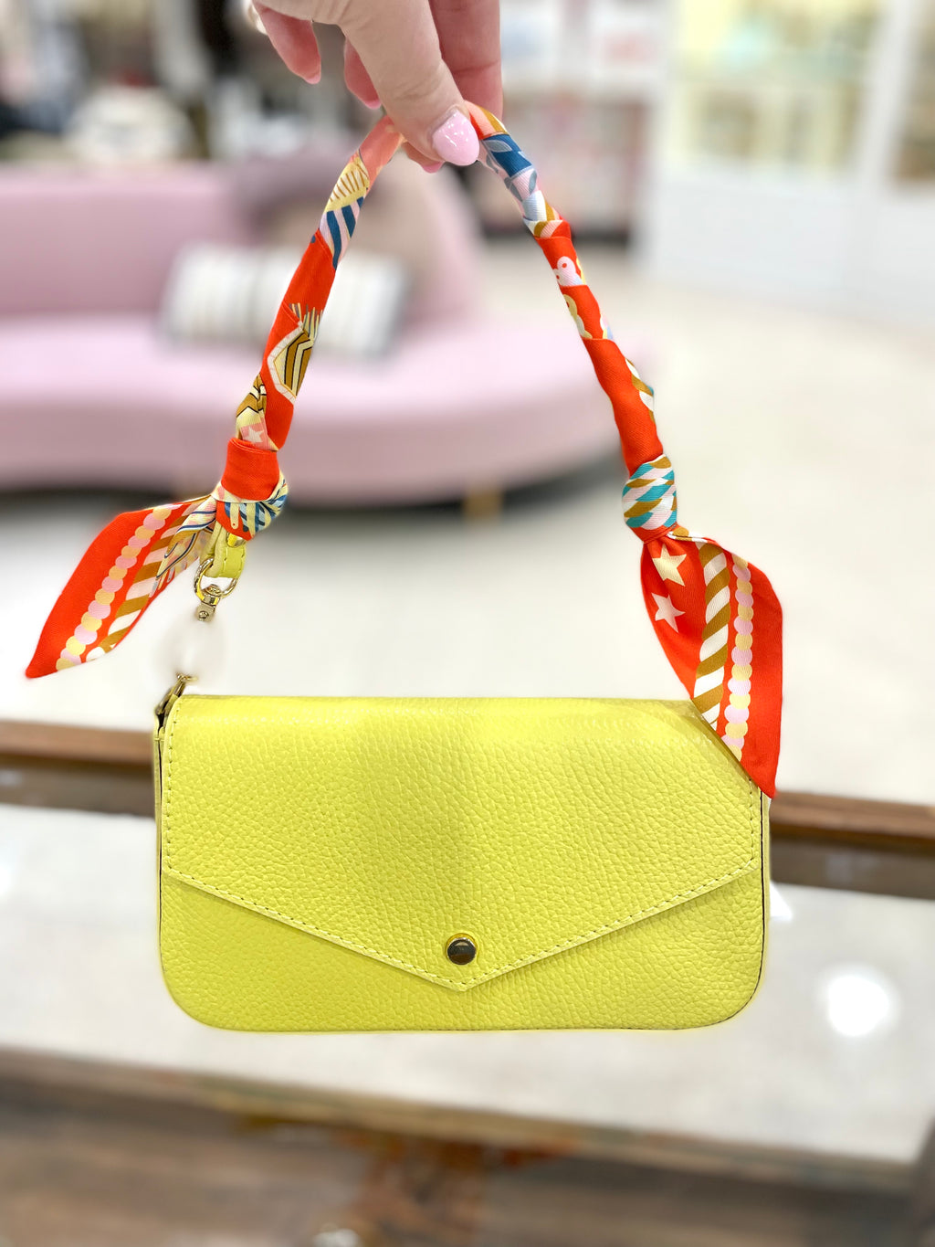 Genuine Italian Leather Handle Envelope Bag With Twilly