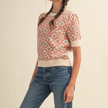 Floral Short Sleeve Sweater