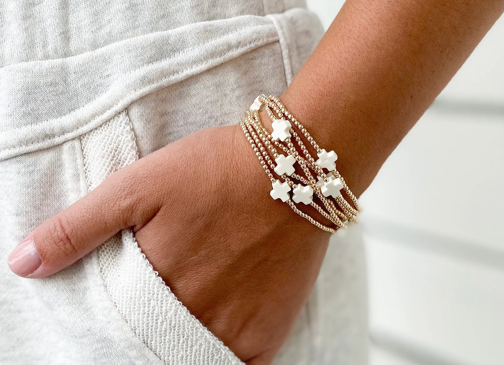 Enewton Gold Bead Bracelet White Cross