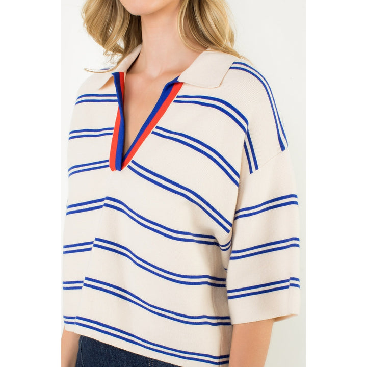 Short Sleeve Striped Knit Sweater Top