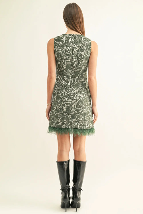 Adelyn Rae Feather Hem Sleeveless Jacquard Mini Dress