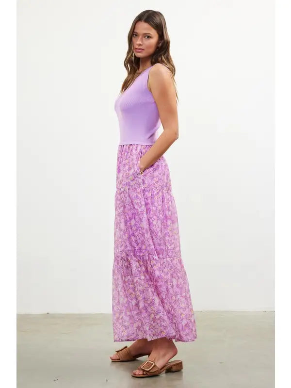 Skies Are Blue Knit Woven Tank Dress