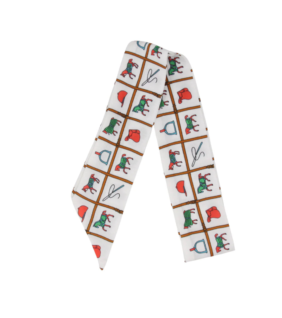 Equestrian Themed Design Skinny Silk Scarf Twilly