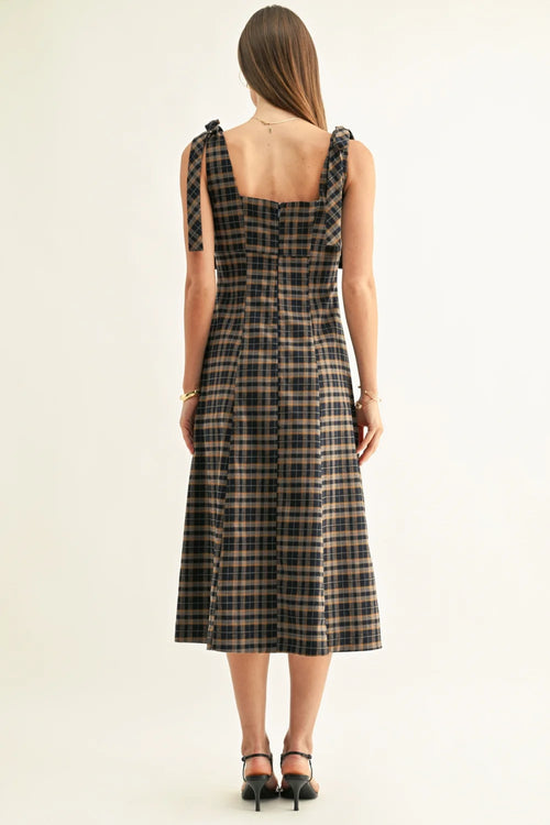 Adelyn Rae Contrast Binding Tied Shoulder Midi Dress