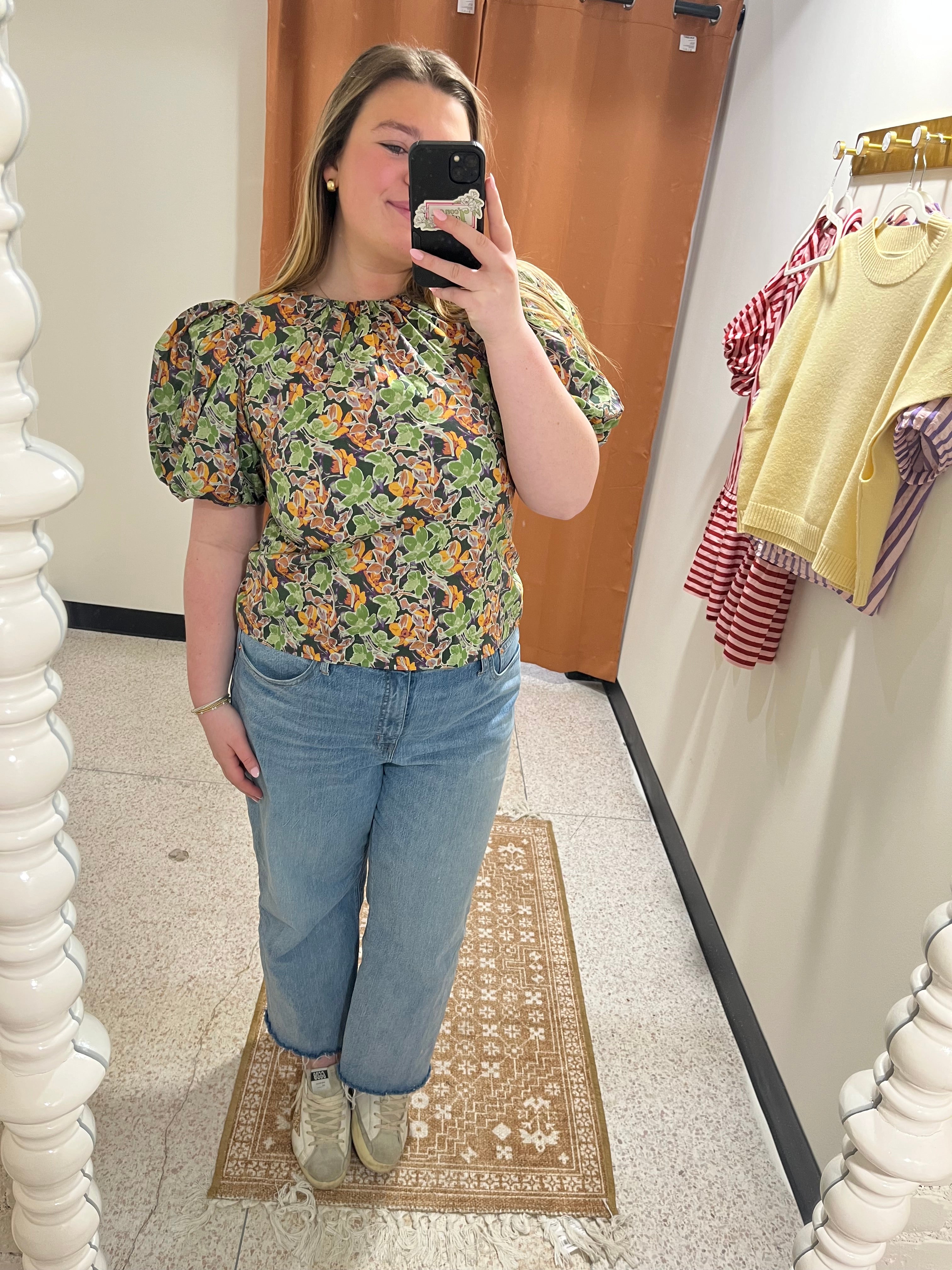 Pinch Floral Puffed Sleeve Blouse Top