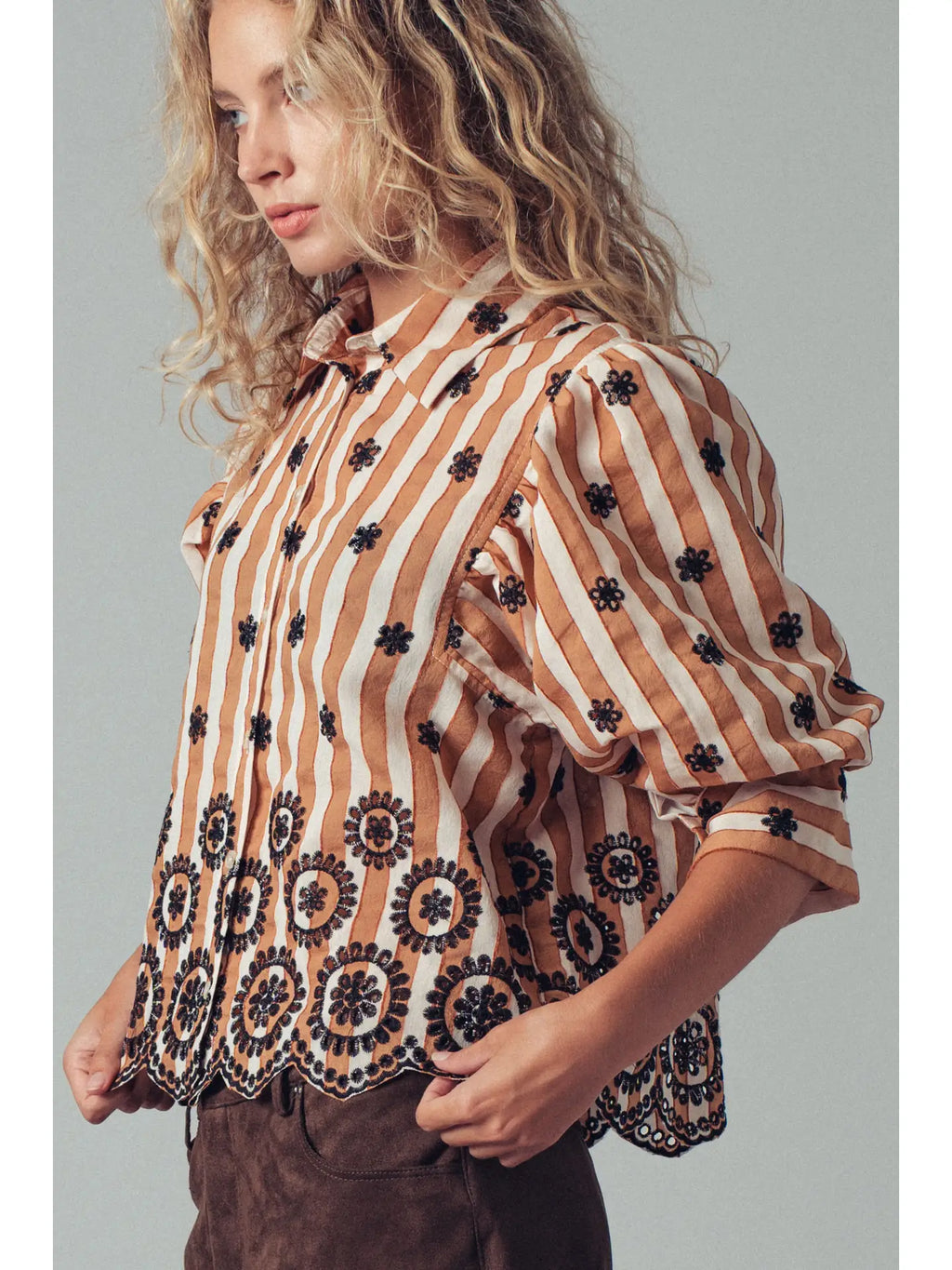 Laura Scalloped Striped Blouse