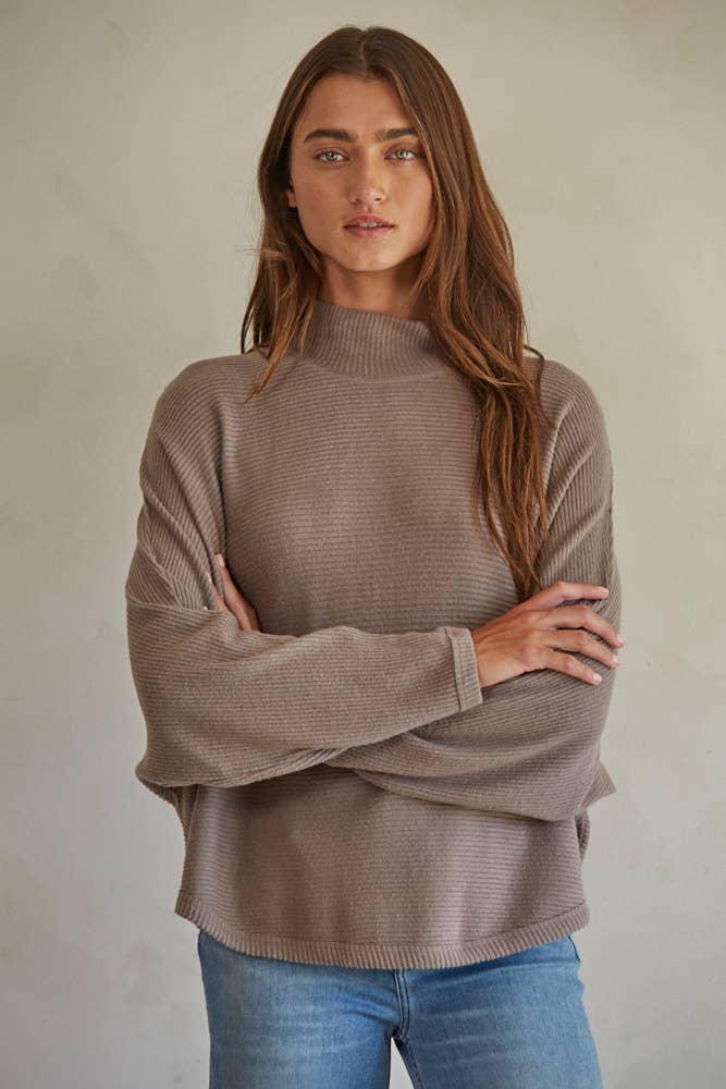 Knit Ribbed Mock Neck Long Sleeve Pullover Top